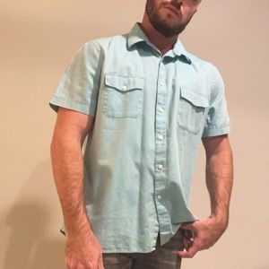 Perry Ellis Aqua Blue button-down short-sleeved collared shirt. Like New.